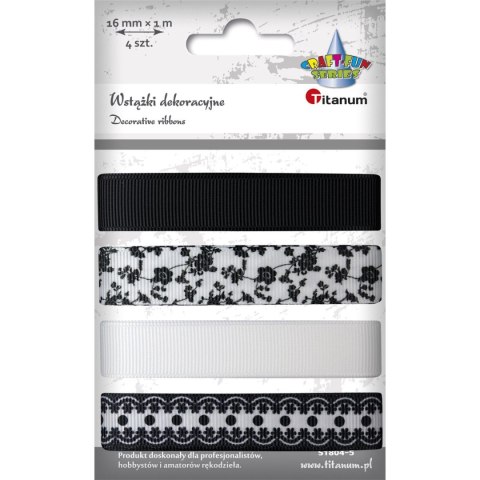 Wstążka Craft-Fun Series zestaw 16x4 [mm x m] biało-czarna Titanum (S1804-5) Titanum