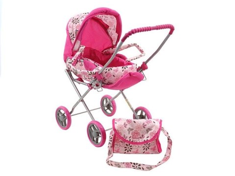 Wózek dla lalek, głęboki, z koszem, składany daszek, wyjmowane nosidełko, torebka, 2w1 Adar (534032) Adar