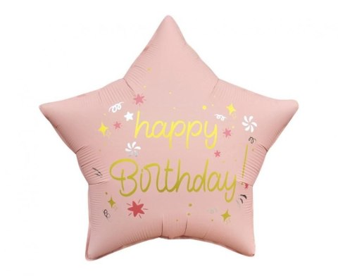 Balon foliowy Happy Birthday, gwiazda matowa j. różowa 18cal Godan (FG-GHMR) Godan