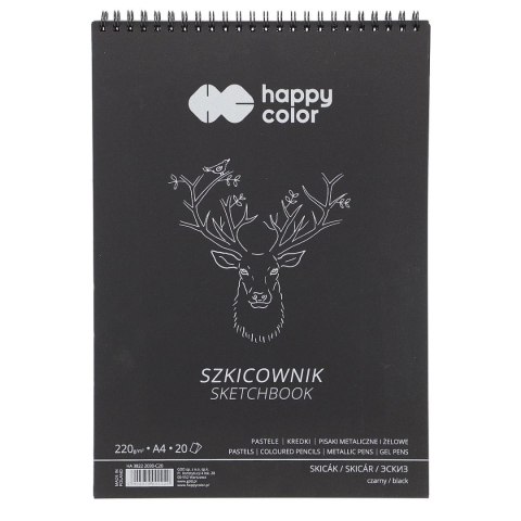 Blok artystyczny szkicownik czarny A4 220g 20k Happy Color (HA 3822 2030-C20) Happy Color