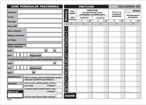 Druk offsetowy Karta przychodów pracowników A5 32k. Michalczyk i Prokop (K-10) Michalczyk i Prokop