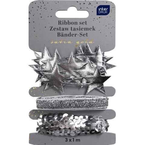 Tasiemka Satin Gold SILVER srebrna Interdruk (3x1m) Interdruk