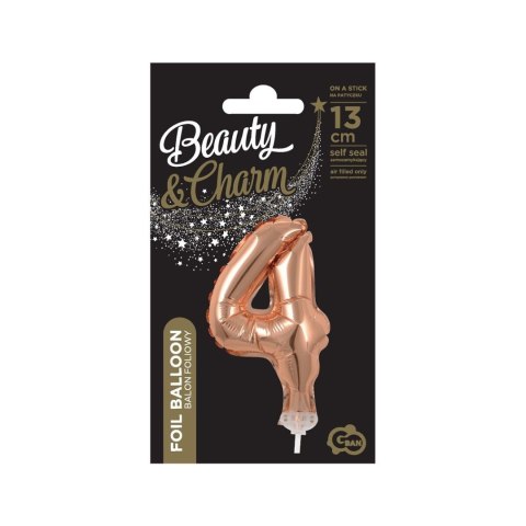 Balon foliowy różowo-złoty 13 cm cyfra 4 Godan (BC-5RZ4) Godan