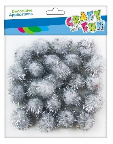 Pompony dekoracyjne białe pompony z brokatem 24szt. 2cm białe 24 szt Euro-Trade (463930) Euro-Trade