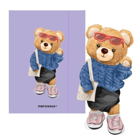 Teczka kartonowa na gumkę Teddies& Misia A4 fioletowy 270g Narcissus Narcissus