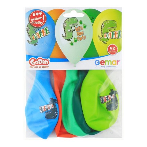 Balon gumowy Premium Hel Lets Dino Party 13 cali/5 szt. mix 13cal Godan (GS120/854) Godan