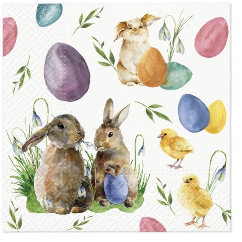Serwetki Lunch Wielkanoc Bunnies with Chicken mix nadruk bibuła [mm:] 330x330 Paw (SDL131600) Paw