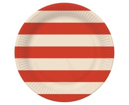 Talerz jednorazowy paski czerwono beżowe papier śr. 180mm 6 szt Godan (PG-TPA2) Godan
