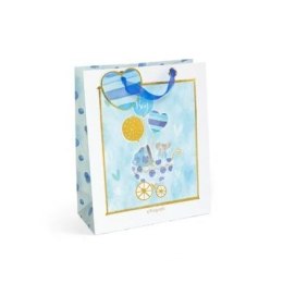 Torba prezentowa wózeczek z balonami niebieski, L, 5szt. [mm:] 320x260x 120 Argo (257055) Argo