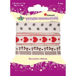 Wstążka Craft-Fun Series groszki, serca, kokardki 15x1 [mm x m] mix Titanum (DD23-1) Titanum