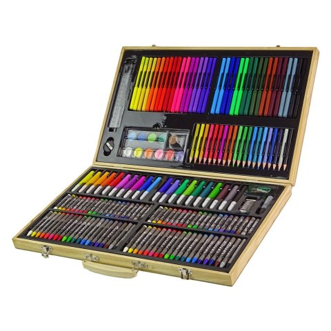 Zestaw kreatywny dla dzieci Zestaw Artystyczny Do Malowania Drewniana Walizka 180 Elementów Lean (14743) Lean