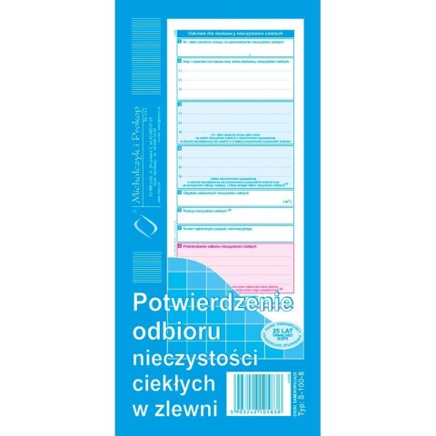 Druk samokopiujący potw.odbioru niczystości ciekł. transport do stacji paliw 1/3 A4 80k. Michalczyk i Prokop (S-100-8) Michalczyk i Prokop