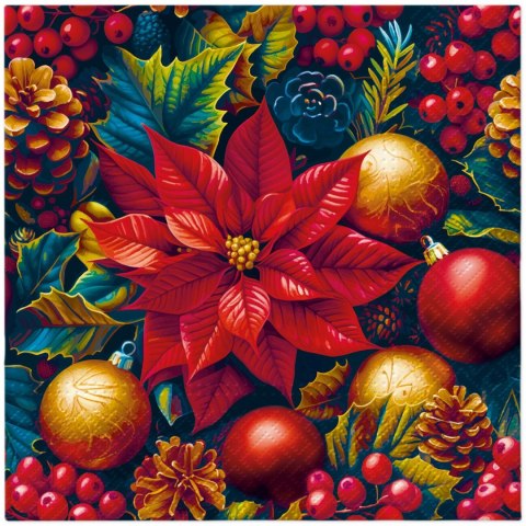 Serwetki Lunch BN Vintage Poinsettia Charm mix nadruk bibuła [mm:] 330x330 Paw (SDL240700) Paw