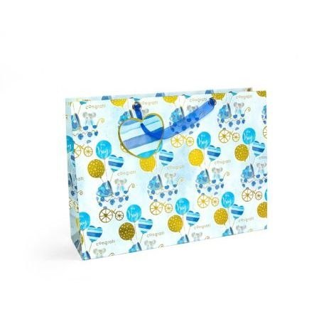 Torba prezentowa wózeczek z balonami niebieski, XL, 5szt. [mm:] 310x420x 120 Argo (257056) Argo
