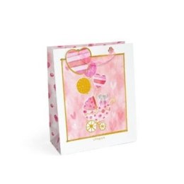 Torba prezentowa wózeczek z balonami różowy, L, 5szt. [mm:] 320x260x 120 Argo (257045) Argo