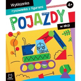 Książeczka edukacyjna Pojazdy w akcji. Wyklejanka, rysowanka z figurami 4+ Aksjomat Aksjomat