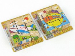 Układanka drewniana klocki z obrazkami 9szt, kwadraty 3,5cm Adar (530584) Adar