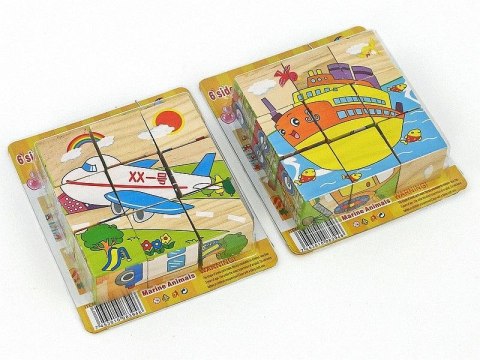 Układanka drewniana klocki z obrazkami 9szt, kwadraty 3,5cm Adar (530584) Adar