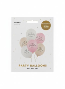 Balon gumowy Happy Birthday, mix różowy 300mm Partydeco (SB14P-341-081-6) Partydeco