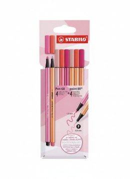 Cienkopis Różowe 8szt (PEN 68+ POINT wkład mix 0,4mm 4kol. Stabilo (D/87-3576) Stabilo