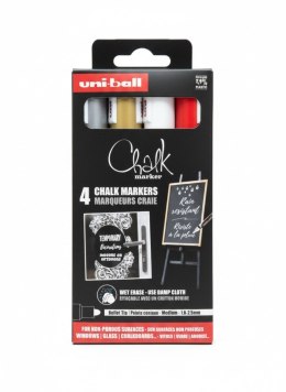 Marker suchościeralny 4szt PWE 5m białyx2 , złoty ,srebrny wkład mix 1,8-2,5mm okrągła końcówka Uni (206567) Uni