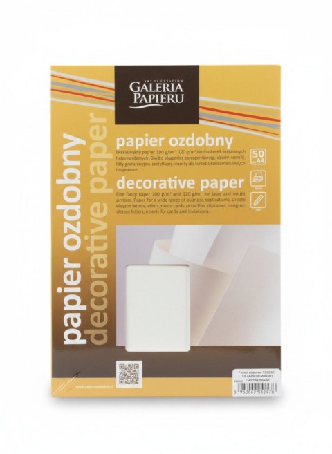 Papier ozdobny (wizytówkowy) gładki satynowany A4 kremowy 120g Galeria Papieru (206802) Galeria Papieru