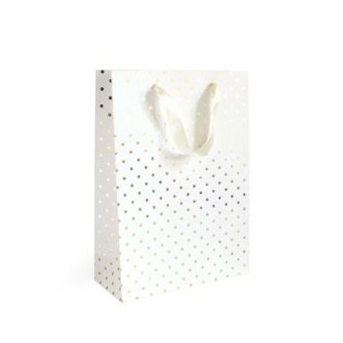 Torba prezentowa biała w złote kropki, L [mm:] 330x100x 240 Argo (257026) Argo