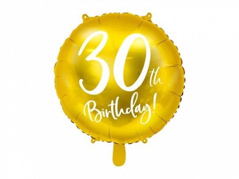 Balon foliowy 30 urodziny, złoty 45 cm 18cal Partydeco (FB24M-30-019) Partydeco