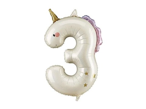 Balon foliowy Cyfra 3 Jednorożec, 93cm Partydeco (FB359-3) Partydeco