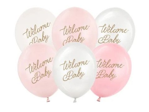 Balon gumowy Welcome Baby różowy 300mm Partydeco (SB14P-342-081-6) Partydeco