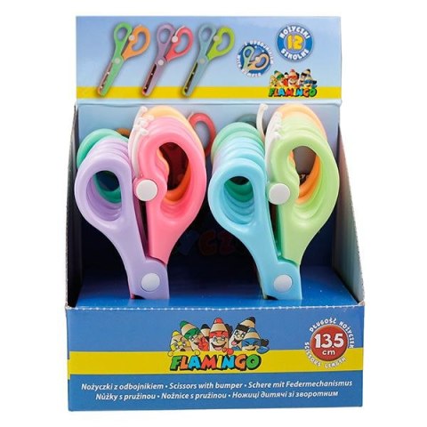Nożyczki dla dzieci bezpieczne z osłoniętym ostrzem z odbojnikiem 13,5cm Flamingo