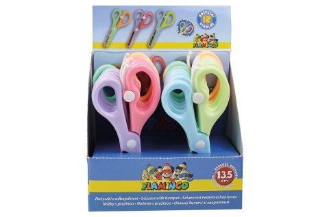 Nożyczki dla dzieci bezpieczne z osłoniętym ostrzem z odbojnikiem 13,5cm Flamingo