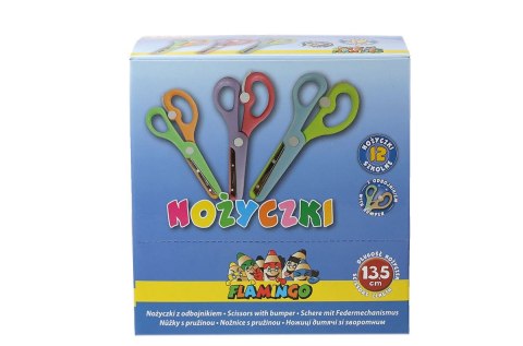 Nożyczki dla dzieci bezpieczne z osłoniętym ostrzem z odbojnikiem 13,5cm Flamingo