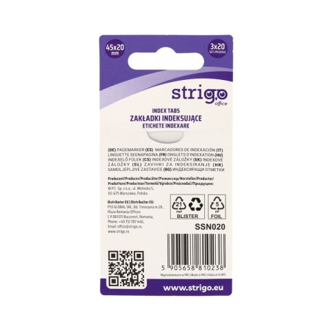 Zakładki indeksujące z linijką 12x45mmx 3 kol 5905658810238 60k [mm:] 12x45 Strigo (SSN020) Strigo