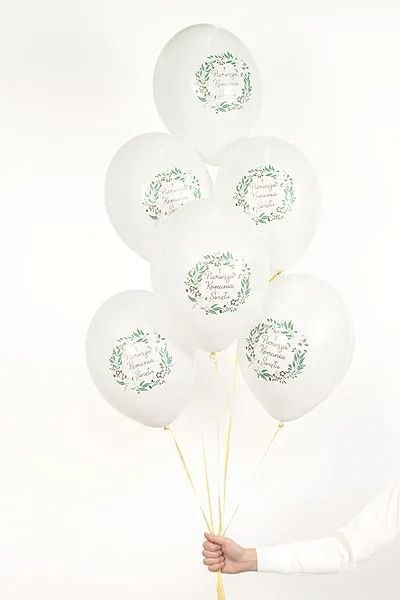 Balon gumowy Pierwsza Komunia Święta (1 op. / 6 szt.) biały 300mm Partydeco (SB14P-332-000-6) Partydeco