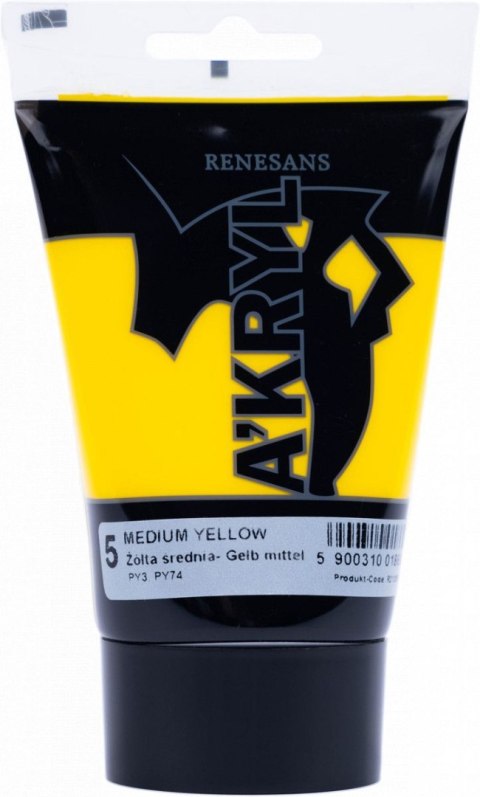 Farba akrylowa satynowa 05 kolor: żółty 100ml Renesans Renesans