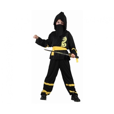Kostium dla dzieci Czarny Ninja (bluzka z kapturem, pasek, maska, spodnie), rozm.120/130 cm Godan (SL-JJ12) Godan