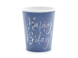 Kubek jednorazowy Happy Bday!, granatowy papier 220ml Partydeco (KPP63-074-EU1) Partydeco