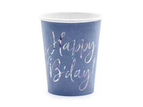 Kubek jednorazowy Happy Bday!, granatowy papier 220ml Partydeco (KPP63-074-EU1) Partydeco