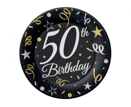 Talerz jednorazowy 50 urodziny, czarny papier śr. 180mm 6 szt Godan (PW-T507) Godan