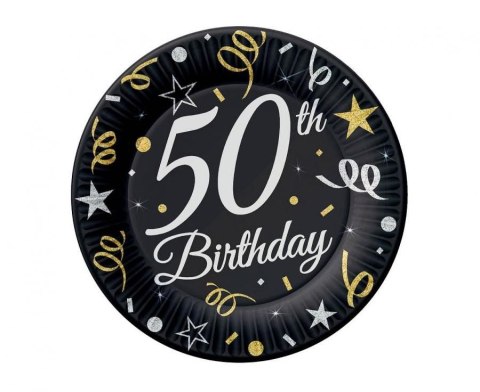 Talerz jednorazowy 50 urodziny, czarny papier śr. 180mm 6 szt Godan (PW-T507) Godan