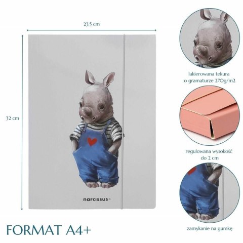 Teczka kartonowa na gumkę nosorożec A4 mix 270g Narcissus Narcissus