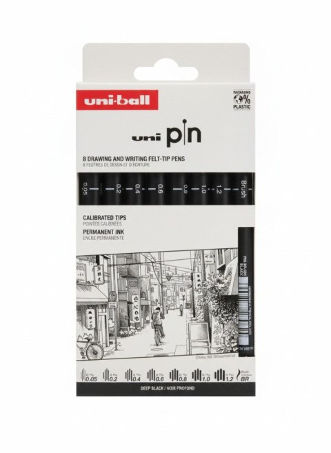 Cienkopis kreślarski 005-12 8 szt ASP011 wkład czarny mixmm 1kol. Uni (206475) Uni