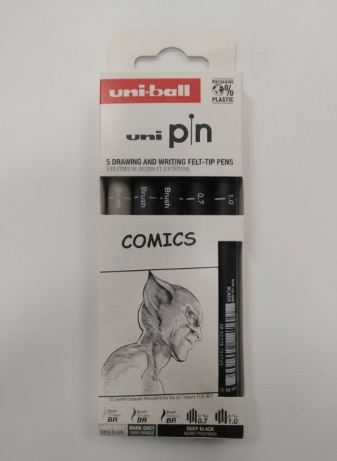 Cienkopis kreślarski COMICS 5 szt ASP19 wkład mix mixmm 1kol. Uni (206478) Uni