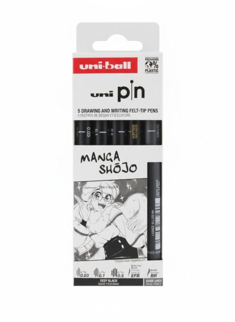 Cienkopis kreślarski MANGA SHOJO 5 szt ASP016 wkład mix mixmm 1kol. Uni (206467) Uni