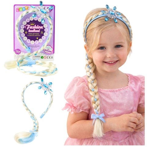 Opaska Z Długim Warkoczem Niebieska Wstążka Diamenty Śnieżynka 50 cm Lean (28038) Lean