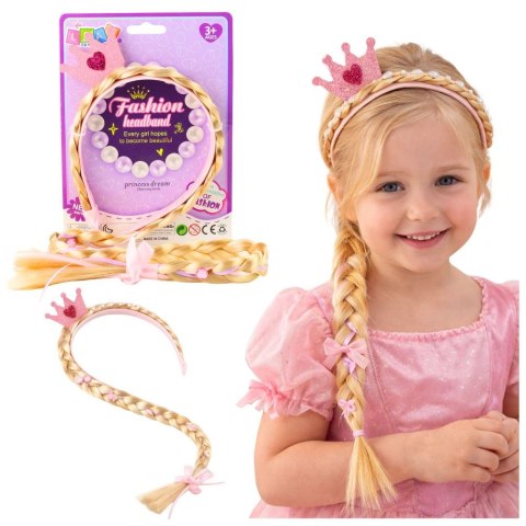 Opaska Z Długim Warkoczem Różowa Wstążka Diamenty Korona 50 cm Lean (28041) Lean