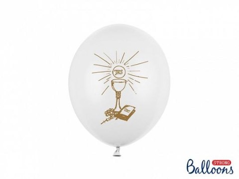 Balon gumowy I Komunia Święta, P. White biały 270mm Partydeco (SB12P-109Z-008-6) Partydeco