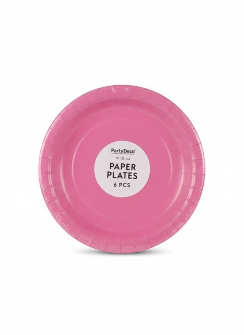 Talerz jednorazowy ciemno różowy papier śr. 180mm 6 szt Partydeco (TPP90-006) Partydeco