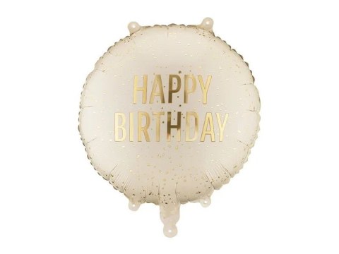 Balon foliowy pastylka Happy Birthday, 35x35 cm, kremowy 18cal Partydeco (FB353-079) Partydeco